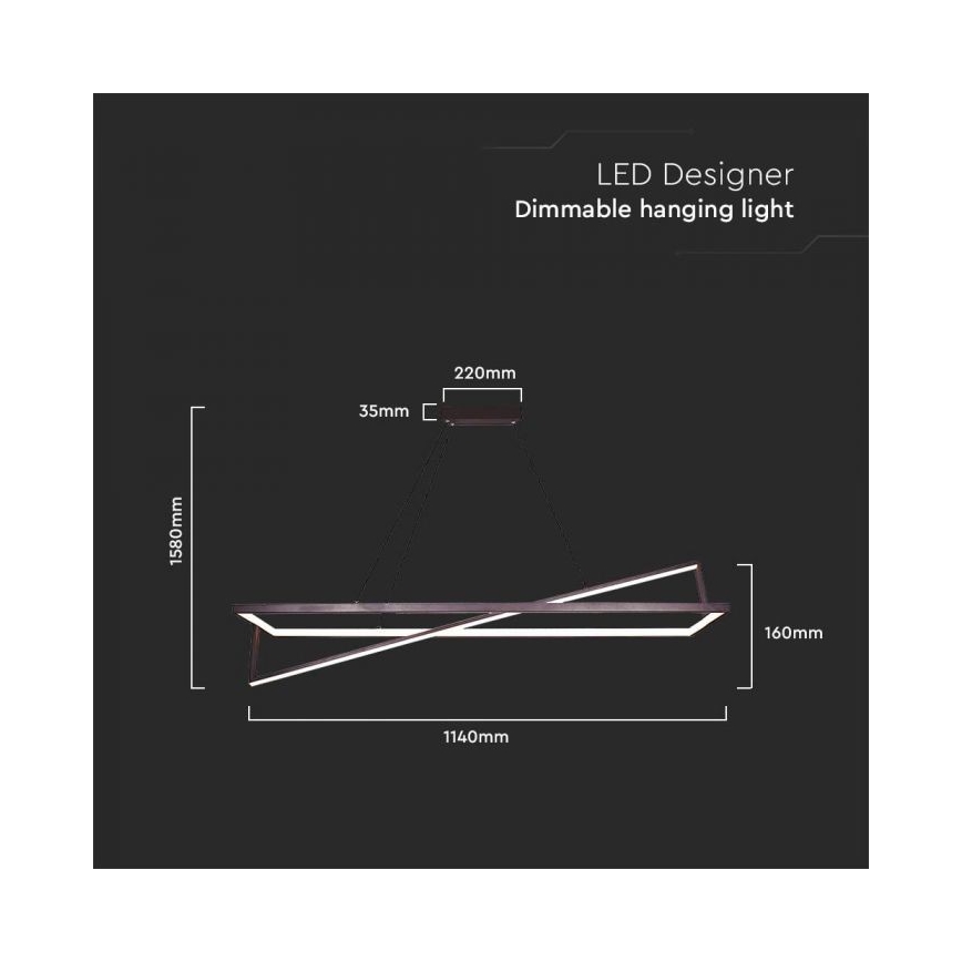 LED Aptumšojama lustra ar auklu LED/45W/230V 3000K 114 cm melna