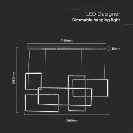 LED Aptumšojama lustra ar auklu LED/45W/230V 3000K melna