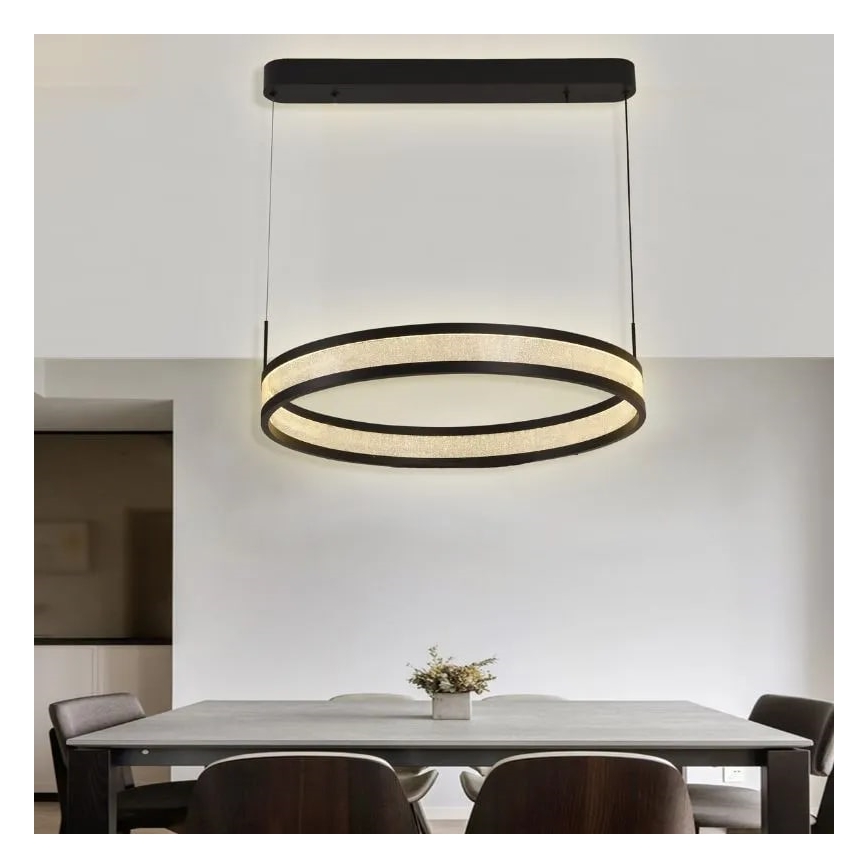 LED Aptumšojama lustra ar auklu LED/45W/230V 3000-6500K d. 60 cm melna + tālvadības pults