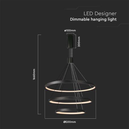 LED Aptumšojama lustra ar auklu LED/46W/230V 3000K melna