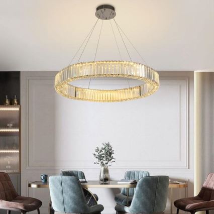 LED Aptumšojama kristāla lustra ar auklu LED/50W/230V 3000-6500K spīdīgi hromēts + tālvadības pults