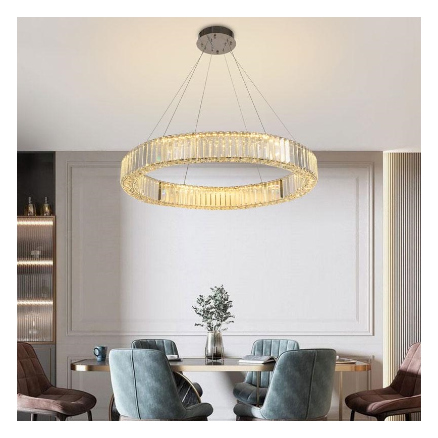 LED Aptumšojama kristāla lustra ar auklu LED/50W/230V 3000-6500K spīdīgi hromēts + tālvadības pults