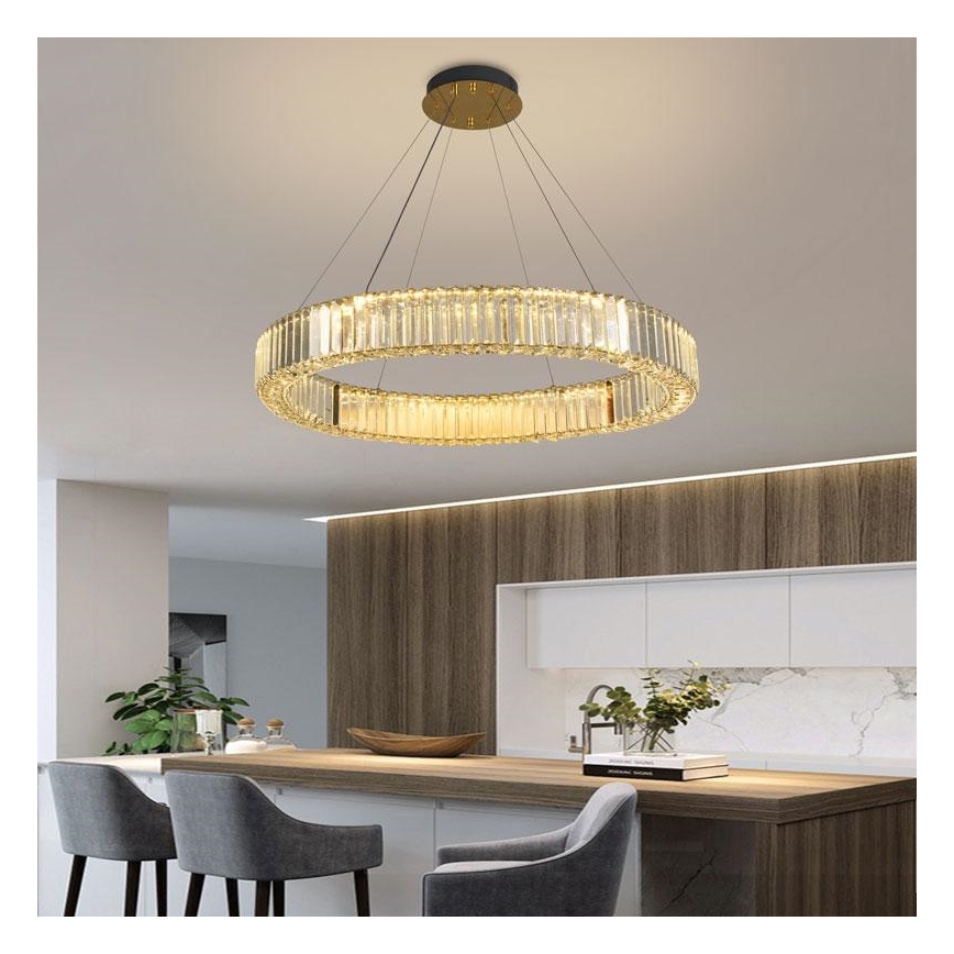 LED Aptumšojama kristāla lustra ar auklu LED/50W/230V 3000-6500K hroms/zelta + tālvadības pults