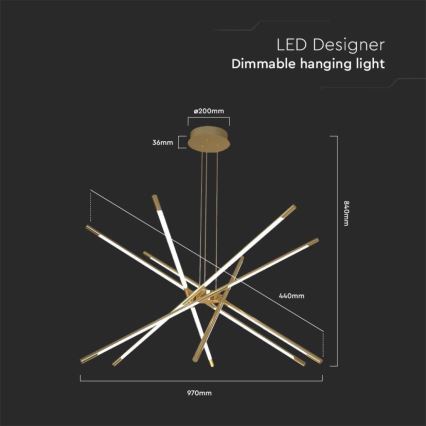 LED Aptumšojama lustra ar auklu LED/50W/230V 3000K zelta