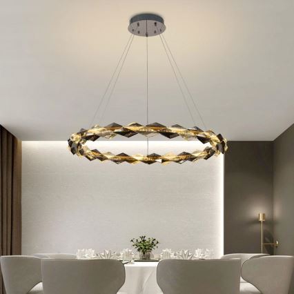 LED Aptumšojama kristāla lustra ar auklu LED/55W/230V 3000-6500K spīdīgi hromēts + tālvadības pults