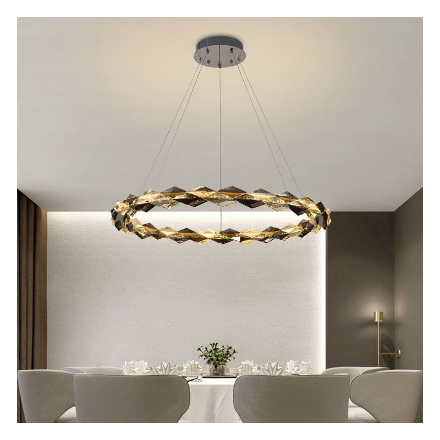 LED Aptumšojama kristāla lustra ar auklu LED/55W/230V 3000-6500K spīdīgi hromēts + tālvadības pults
