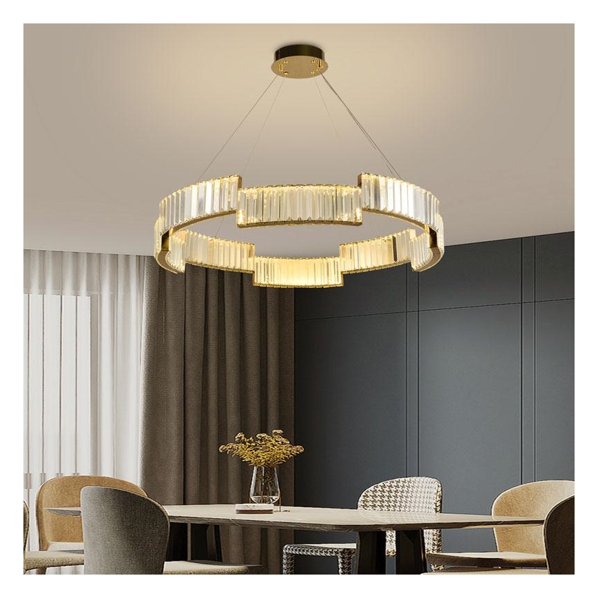 LED Aptumšojama kristāla lustra ar auklu LED/60W/230V 3000-6500K zelta + tālvadības pults
