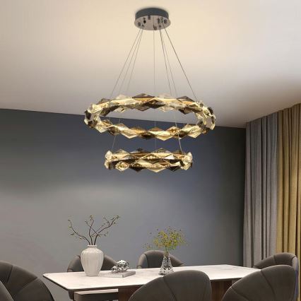 LED Aptumšojama kristāla lustra ar auklu LED/65W/230V 3000-6500K spīdīgi hromēts + tālvadības pults