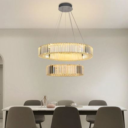 LED Aptumšojama kristāla lustra ar auklu LED/65W/230V 3000-6500K spīdīgi hromēts + tālvadības pults