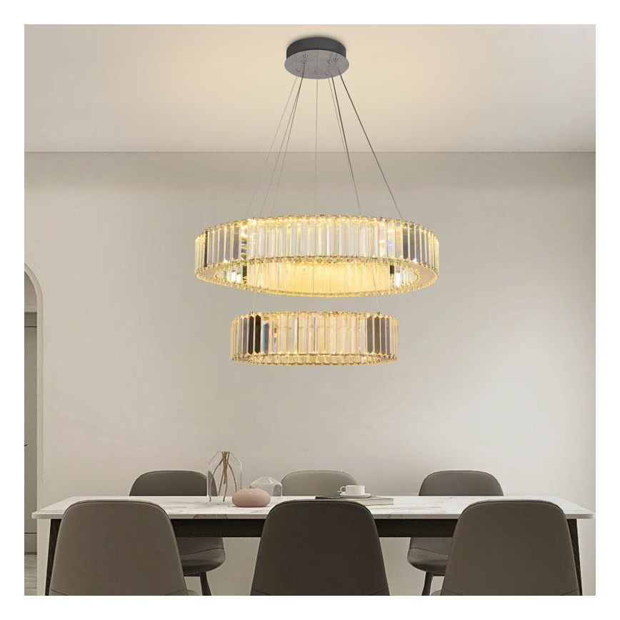 LED Aptumšojama kristāla lustra ar auklu LED/65W/230V 3000-6500K spīdīgi hromēts + tālvadības pults