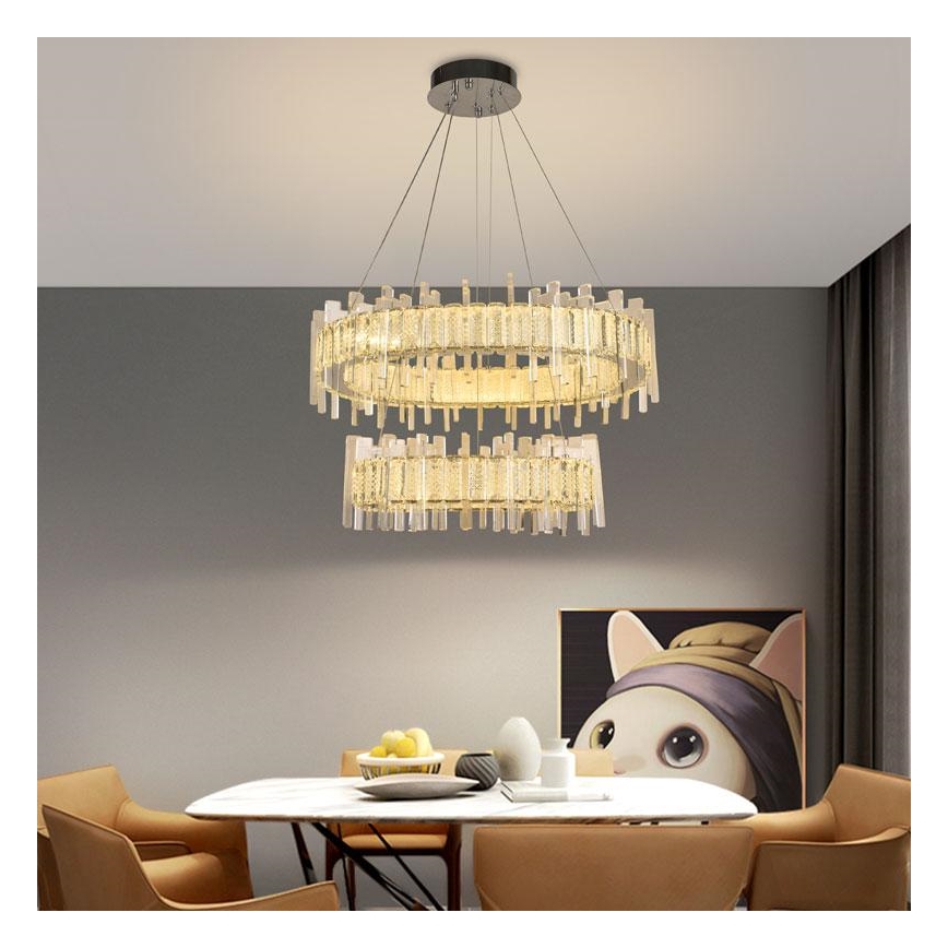 LED Aptumšojama kristāla lustra ar auklu LED/65W/230V 3000-6500K + tālvadības pults