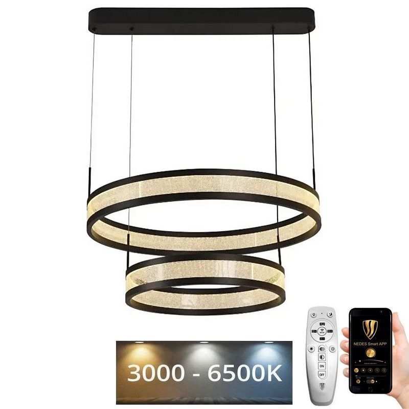 LED Aptumšojama lustra ar auklu LED/70W/230V 3000-6500K d. 60 cm melna + tālvadības pults