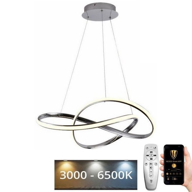 LED Aptumšojama lustra ar auklu LED/70W/230V 3000-6500K d. 60 cm spīdīgi hromēts + tālvadības pults