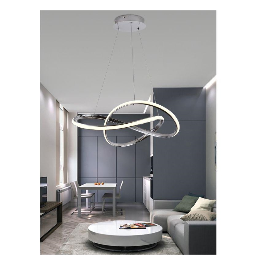 LED Aptumšojama lustra ar auklu LED/70W/230V 3000-6500K d. 60 cm spīdīgi hromēts + tālvadības pults