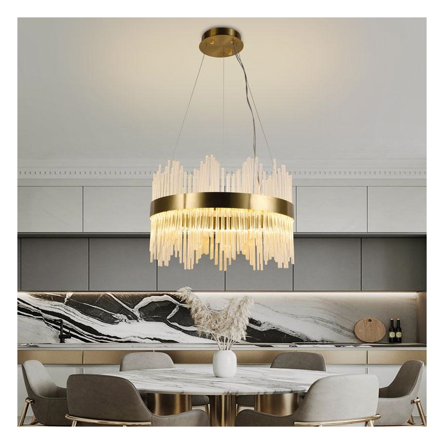 LED Aptumšojama kristāla lustra ar auklu LED/70W/230V 3000-6500K zelta + tālvadības pults