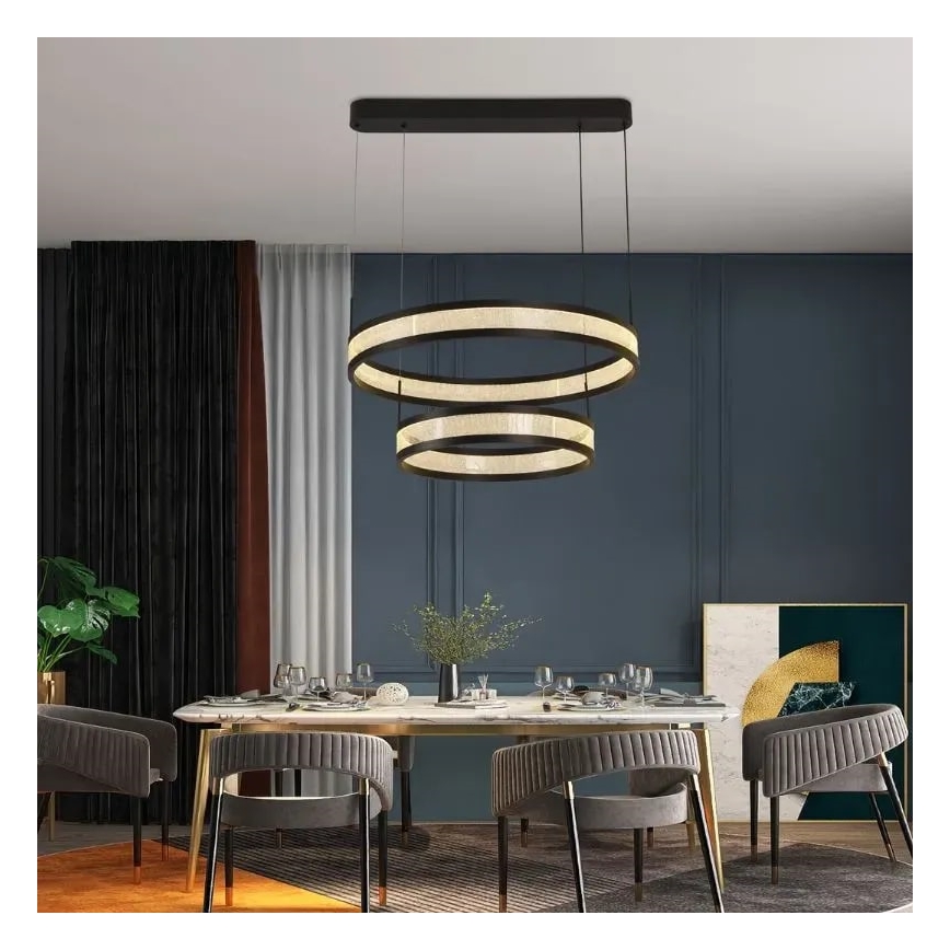 LED Aptumšojama lustra ar auklu LED/70W/230V 3000-6500K d. 60 cm melna + tālvadības pults