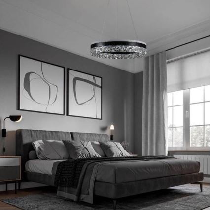 LED Aptumšojama lustra ar auklu LED/80W/230V 3000-6500K melna + tālvadības pults