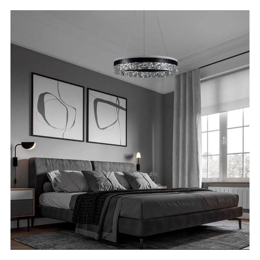 LED Aptumšojama lustra ar auklu LED/80W/230V 3000-6500K melna + tālvadības pults