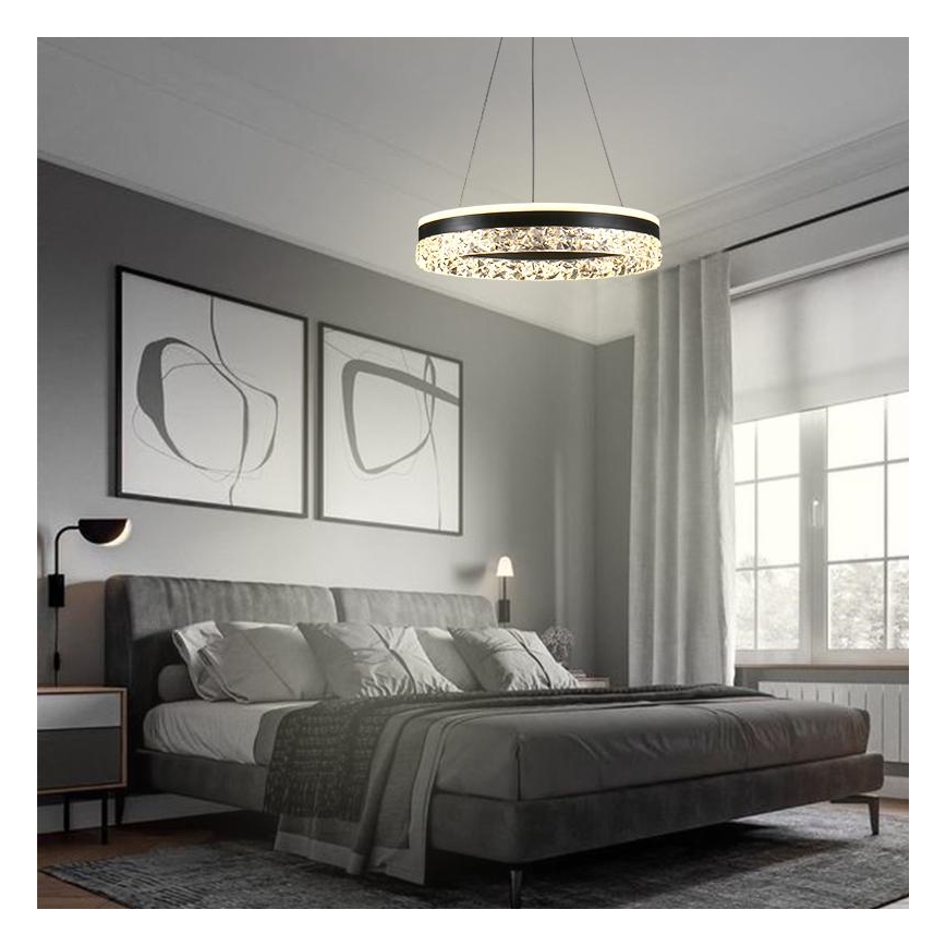 LED Aptumšojama lustra ar auklu LED/80W/230V 3000-6500K melna + tālvadības pults