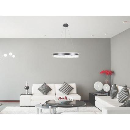 LED Aptumšojama kristāla lustra ar auklu LED/80W/230V 3000-6500K melna + tālvadības pults