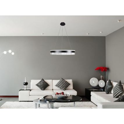 LED Aptumšojama kristāla lustra ar auklu LED/80W/230V 3000-6500K melna + tālvadības pults