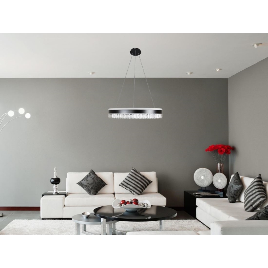 LED Aptumšojama kristāla lustra ar auklu LED/80W/230V 3000-6500K melna + tālvadības pults