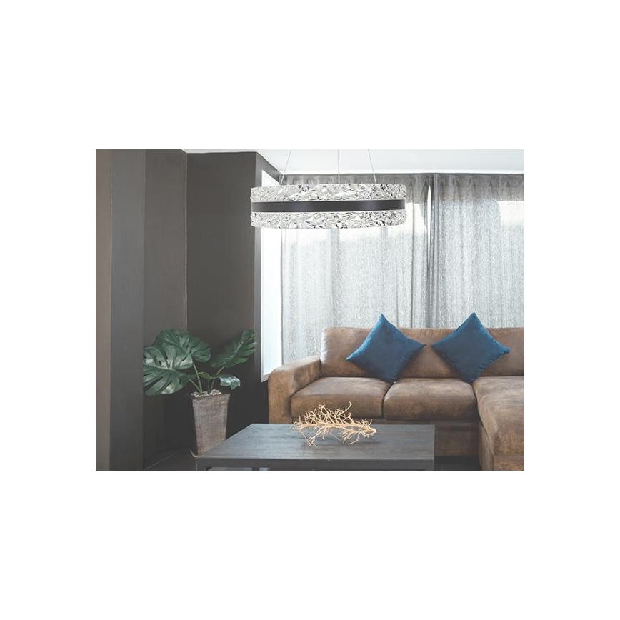 LED Aptumšojama kristāla lustra ar auklu LED/80W/230V 3000-6500K melna + tālvadības pults