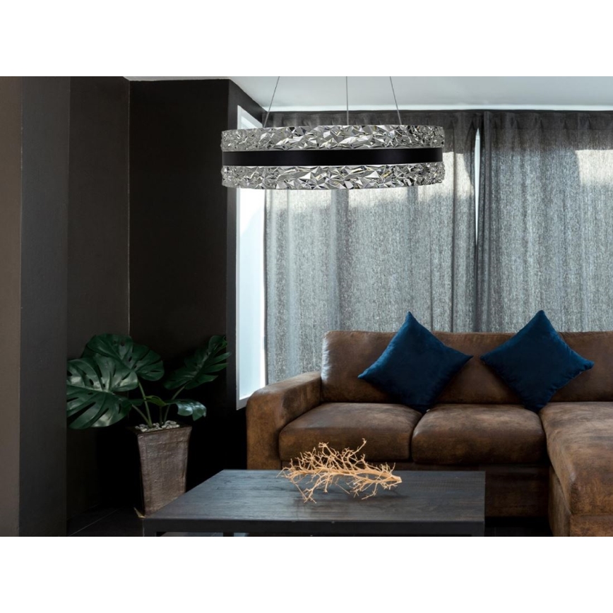 LED Aptumšojama kristāla lustra ar auklu LED/80W/230V 3000-6500K melna + tālvadības pults