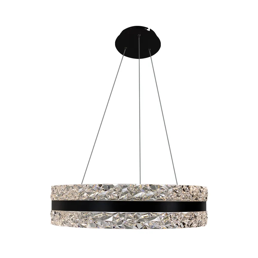 LED Aptumšojama kristāla lustra ar auklu LED/80W/230V 3000-6500K melna + tālvadības pults