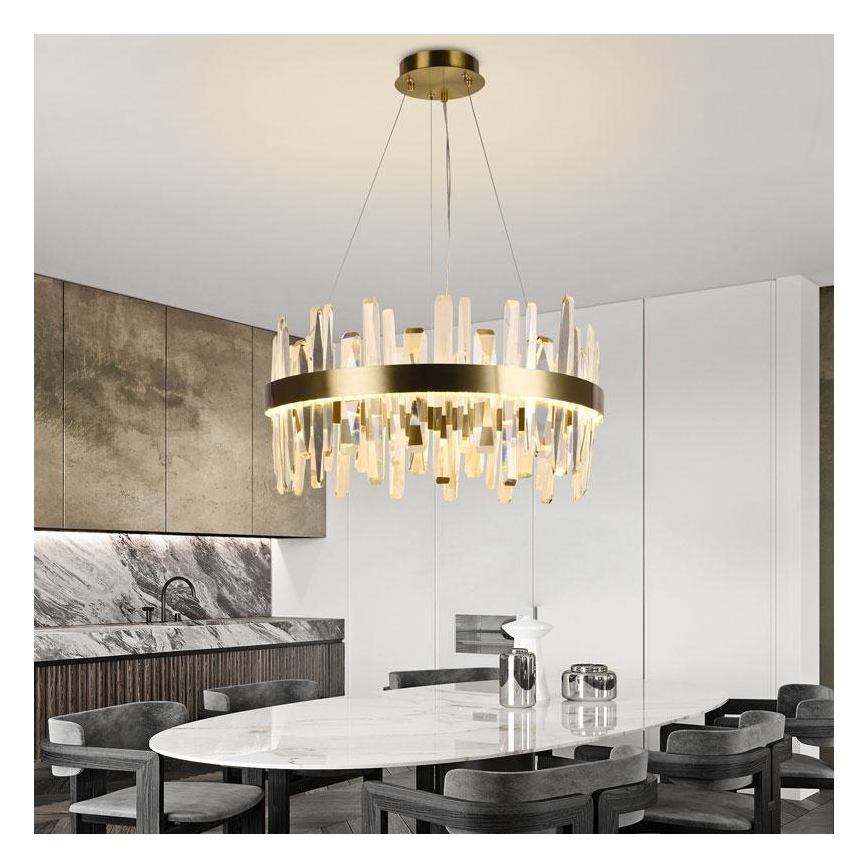 LED Aptumšojama kristāla lustra ar auklu LED/80W/230V 3000-6500K zelta + tālvadības pults