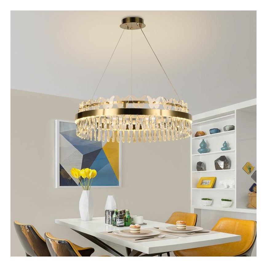 LED Aptumšojama kristāla lustra ar auklu LED/80W/230V 3000-6500K zelta + tālvadības pults