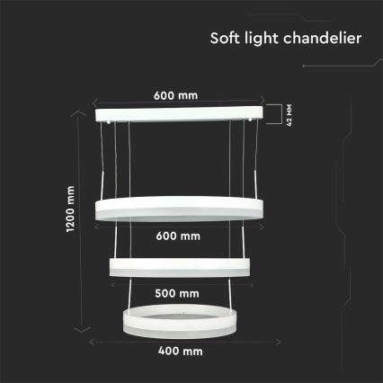 LED Aptumšojama lustra ar auklu LED/86W/230V 3000K balta