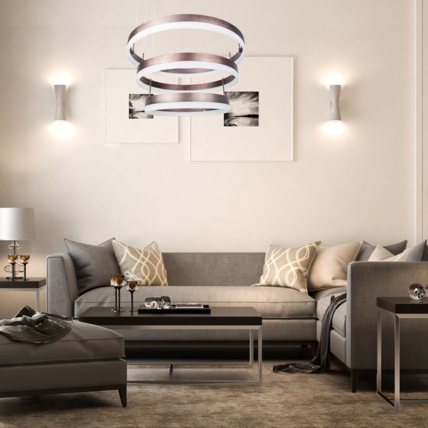 LED Aptumšojama lustra ar auklu LED/86W/230V 3000K brūna