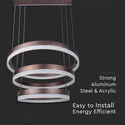 LED Aptumšojama lustra ar auklu LED/86W/230V 3000K brūna