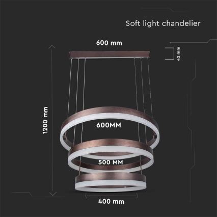 LED Aptumšojama lustra ar auklu LED/86W/230V 3000K brūna