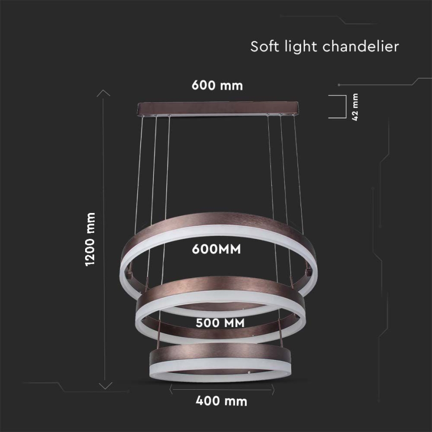 LED Aptumšojama lustra ar auklu LED/86W/230V 3000K brūna