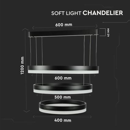 LED Aptumšojama lustra ar auklu LED/86W/230V 3000K melna