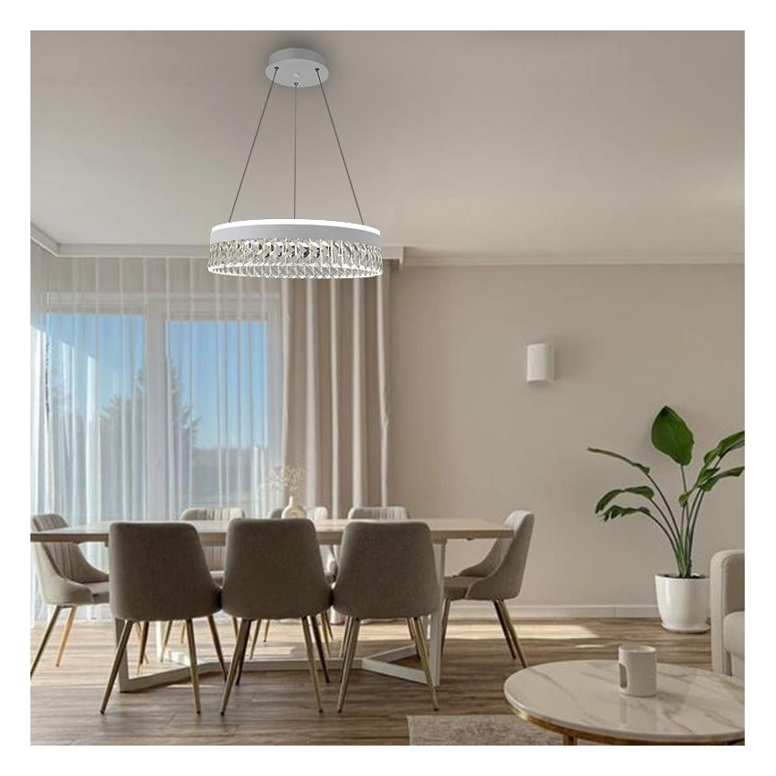 LED Aptumšojama kristāls lustra ar auklu LED/90W/230V 3000-6500K balta + tālvadības pults
