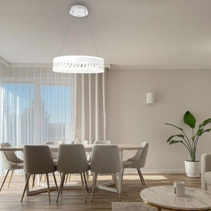 LED Aptumšojama kristāls lustra ar auklu LED/90W/230V 3000-6500K balta + tālvadības pults