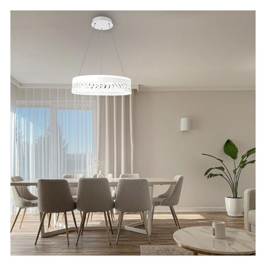 LED Aptumšojama kristāls lustra ar auklu LED/90W/230V 3000-6500K balta + tālvadības pults