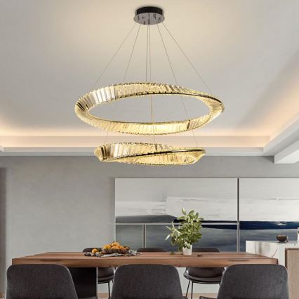 LED Aptumšojama kristāla lustra ar auklu LED/90W/230V 3000-6500K spīdīgi hromēts + tālvadības pults