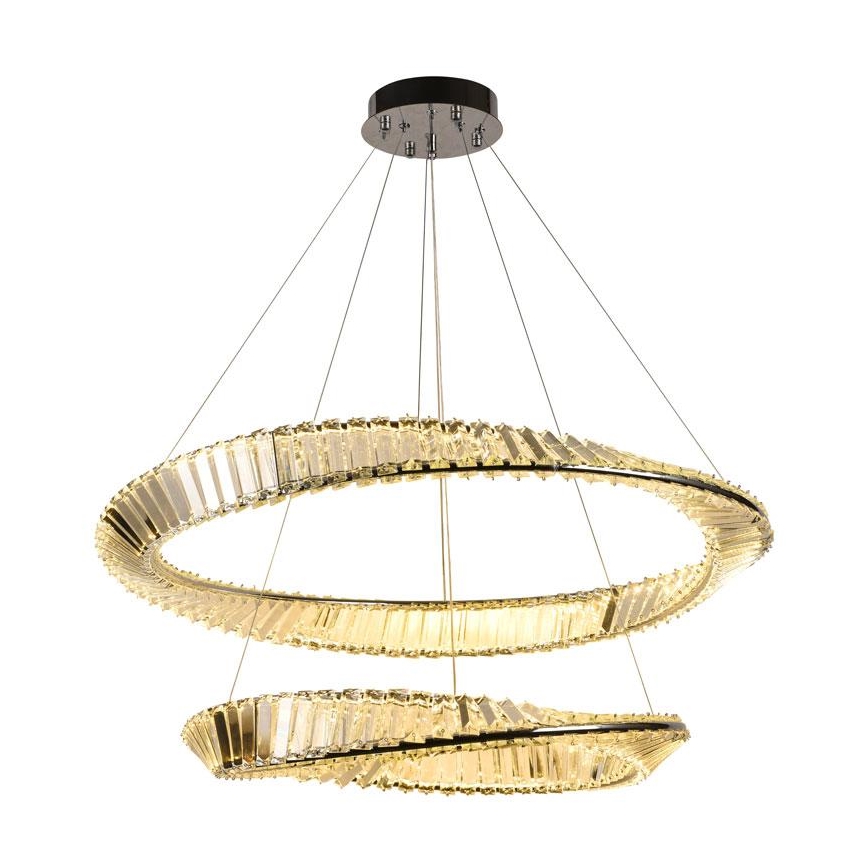 LED Aptumšojama kristāla lustra ar auklu LED/90W/230V 3000-6500K spīdīgi hromēts + tālvadības pults