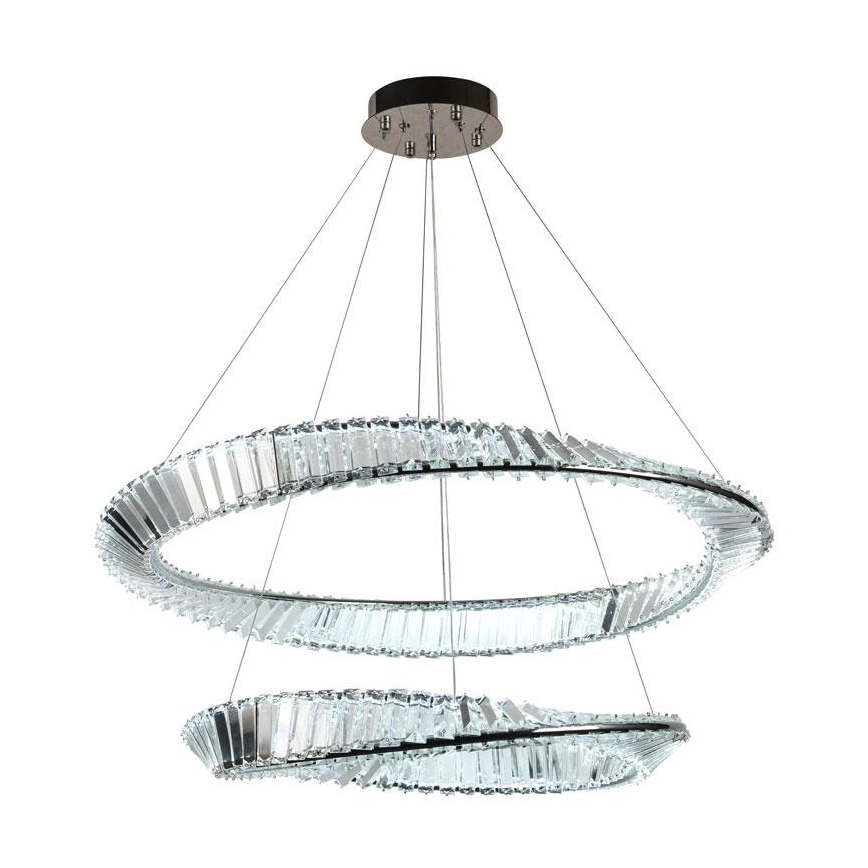 LED Aptumšojama kristāla lustra ar auklu LED/90W/230V 3000-6500K spīdīgi hromēts + tālvadības pults