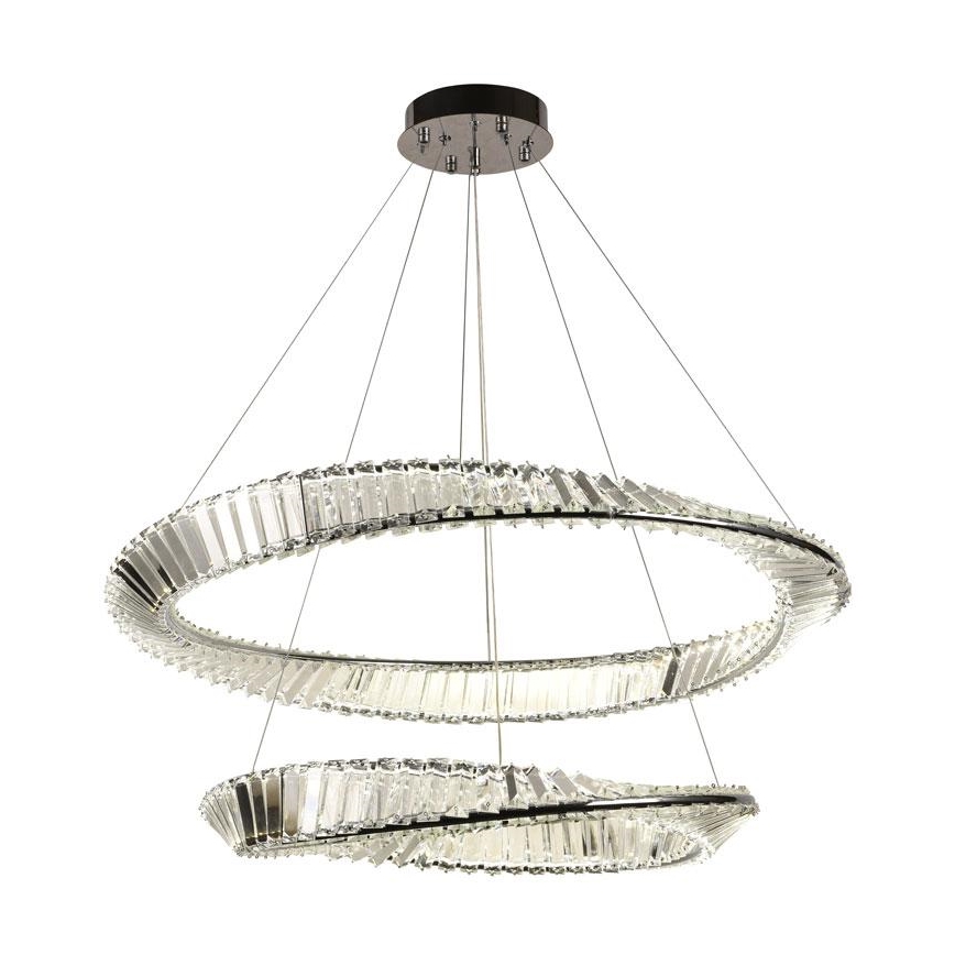 LED Aptumšojama kristāla lustra ar auklu LED/90W/230V 3000-6500K spīdīgi hromēts + tālvadības pults