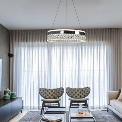 LED Aptumšojama kristāla lustra ar auklu LED/90W/230V 3000-6500K spīdīgi hromēts + tālvadības pults