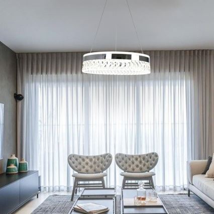 LED Aptumšojama kristāla lustra ar auklu LED/90W/230V 3000-6500K spīdīgi hromēts + tālvadības pults