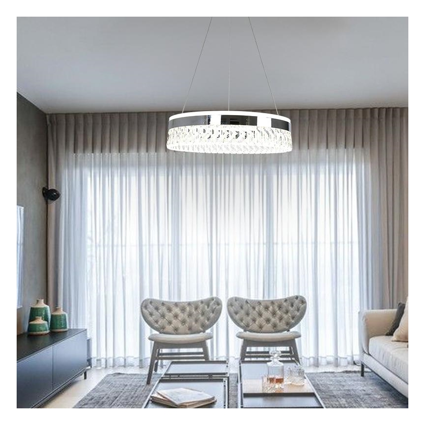 LED Aptumšojama kristāla lustra ar auklu LED/90W/230V 3000-6500K spīdīgi hromēts + tālvadības pults