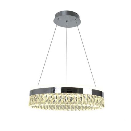 LED Aptumšojama kristāla lustra ar auklu LED/90W/230V 3000-6500K spīdīgi hromēts + tālvadības pults