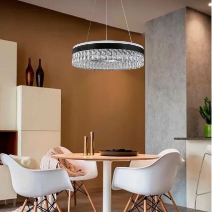 LED Aptumšojama kristāls lustra ar auklu LED/90W/230V 3000-6500K melna + tālvadības pults
