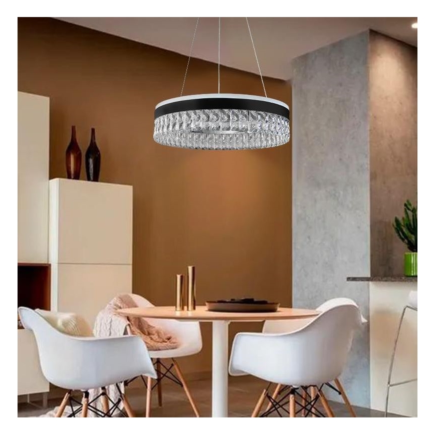 LED Aptumšojama kristāls lustra ar auklu LED/90W/230V 3000-6500K melna + tālvadības pults